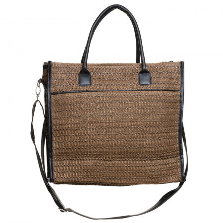 Geanta maron impletita cu bareta de umar si margini din piele ecologica