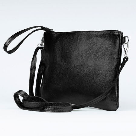Geanta plic crossbody negru metalizat, din piele naturala [2]