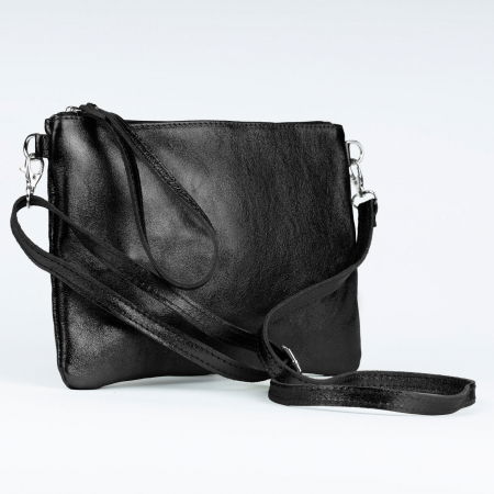 Geanta plic crossbody negru metalizat, din piele naturala [1]