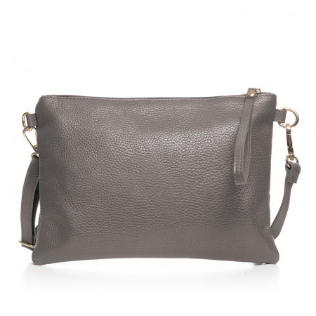 Genți din Piele Naturală - Geanta plic crossbody gri, din piele naturala