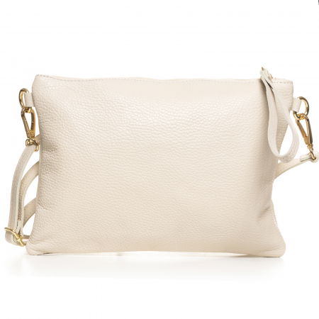 Genți din Piele Naturală - Geanta plic crossbody alb ivory, din piele naturala