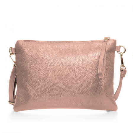 Geanta plic crossbody roz deschis, din piele naturala