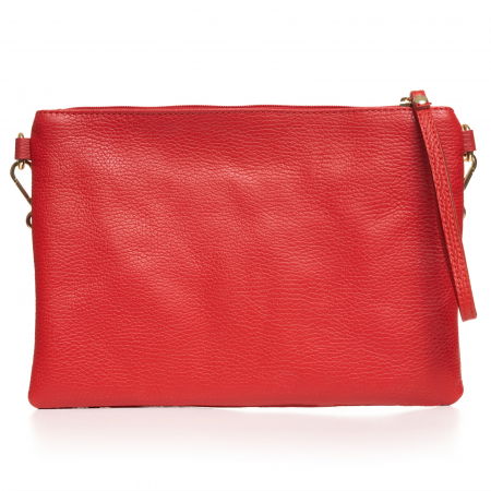 Genți din Piele Naturală - Geanta plic crossbody rosie, din piele naturala