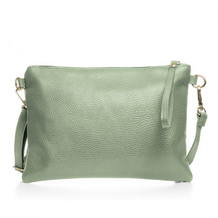 Geanta plic crossbody verde fistic, din piele naturala