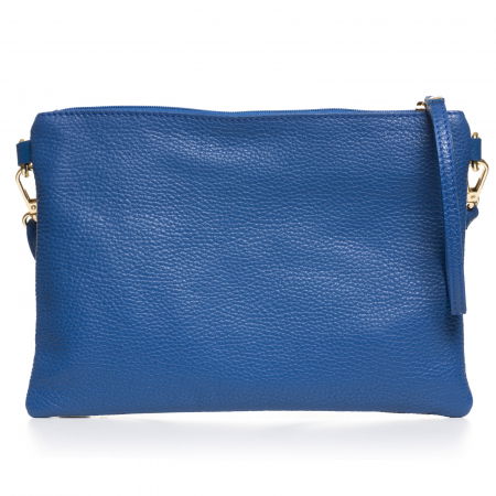 Geanta plic crossbody albastra, din piele naturala