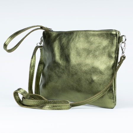 Geanta plic crossbody verde metalizat, din piele naturala [2]