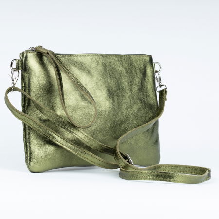 Geanta plic crossbody verde metalizat, din piele naturala [1]