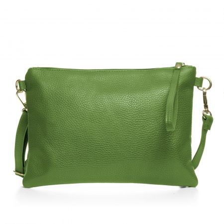 Geanta plic crossbody verde oliv, din piele naturala