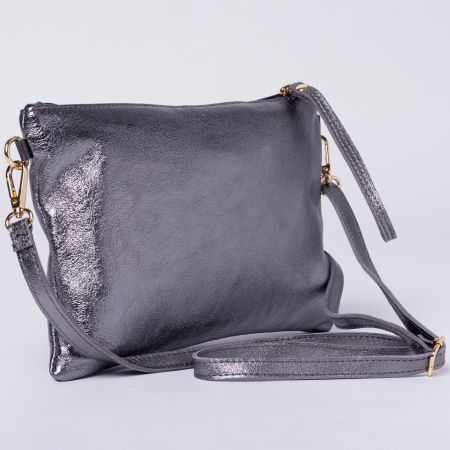 Geanta plic crossbody argintiu inchis, din piele naturala [1]