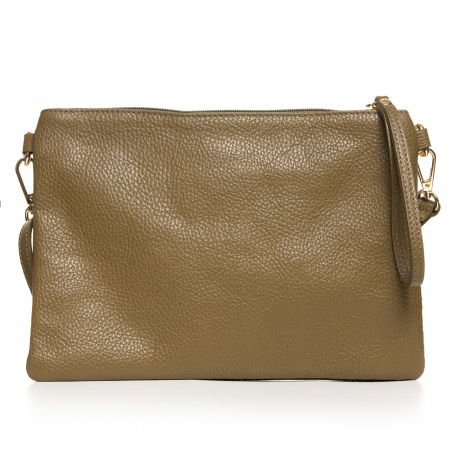 Genți din Piele Naturală - Geanta plic crossbody verde oliv, din piele naturala