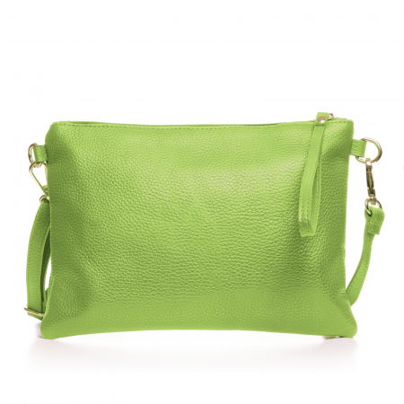 Genți din Piele Naturală - Geanta plic crossbody verde praz, din piele naturala