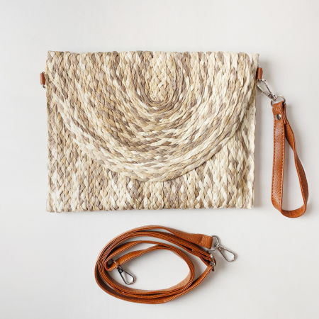 Geanta plic impletita crossbody, cu bareta de umar si de mana, nuante de bej [1]