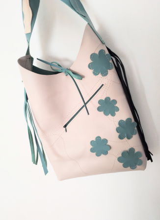 Geanta sac în două nuanțe  ,din piele naturala ,cu margarete ,unicat [1]