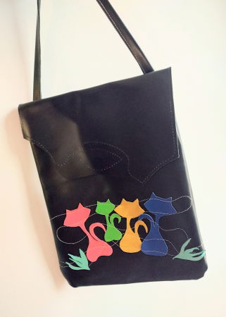 Geanta veselã din piele naturala neagrã  ,Dansul pisicuțelor [1]