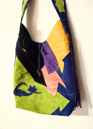 Genți si Plicuri Handmade din Piele - Geanta sac ,din piele naturala mix ,cu pisicuță