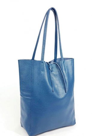 Geanta shopper albastra din piele naturala