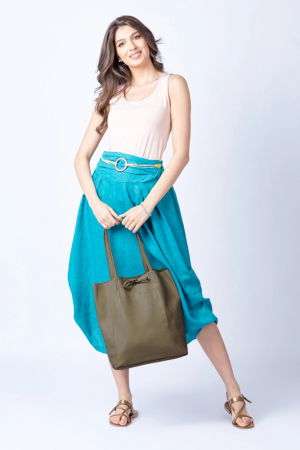 Geanta shopper kaki inchis din piele naturala [3]