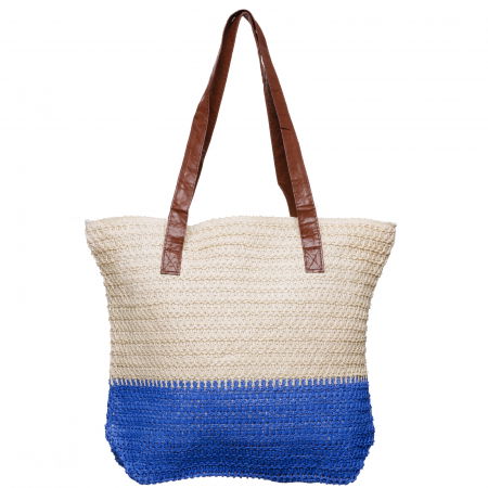 Genti Impletite - Geanta shopper bicolora impletita, bej si albastru