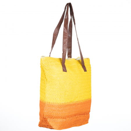 Geanta shopper bicolora impletita, portocaliu si galben [1]