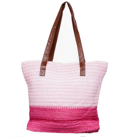 Genti Impletite - Geanta shopper bicolora impletita, roz si fucsia