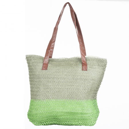 Genti Impletite - Geanta shopper bicolora impletita, verde si kaki