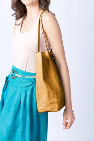 Geanta shopper mustar din piele naturala [1]