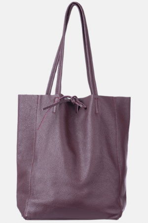 Genți din Piele Naturală - Geanta shopper visiniu din piele naturala, cu fermoar