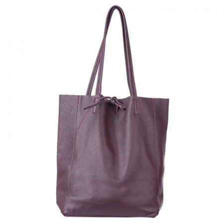 Geanta shopper visiniu din piele naturala, cu fermoar [1]