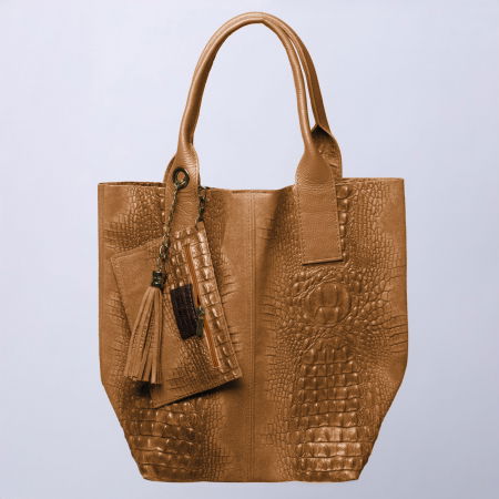 Geanta shopper camel din piele intoarsa naturala [2]