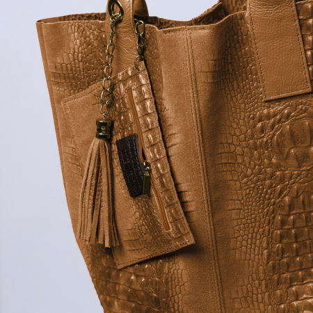 Geanta shopper camel din piele intoarsa naturala [4]