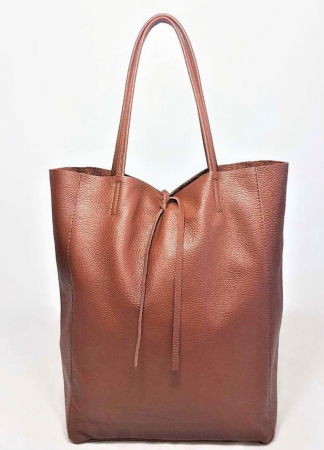 Genți din Piele Naturală - Geanta shopper caramizie din piele naturala