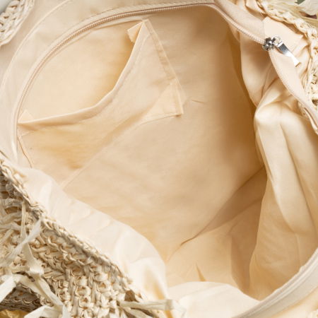 Geanta shopper circulara mare impletita, cu franjuri mari decorativi, roz prafuit [2]