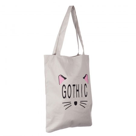 Geanta shopper alba din material textil, cu imprimeu grafic pisica Gothic [1]