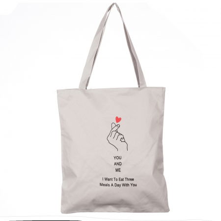 Genți - Geanta shopper din material textil, cu imprimeu You and Me
