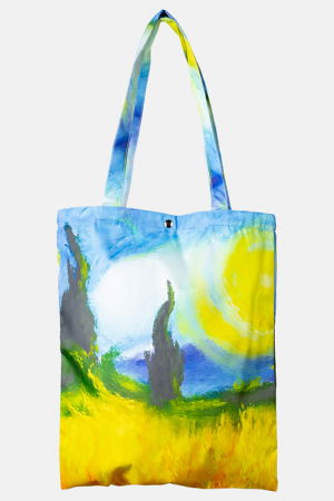 Genți - Geanta shopper din material textil, cu imprimeu inspirat dintr-o pictura a lui Vincent Van Gogh