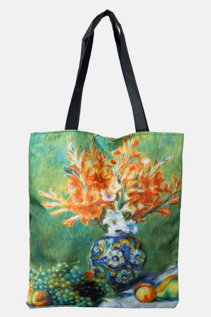 Genți - Geanta shopper din material textil, cu imprimeu inspirat dintr-o pictura cu natura statica