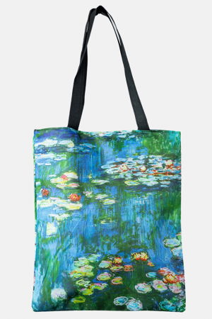 Genți din Material Textil - Geanta shopper din material textil, cu imprimeu inspirat dintr-o pictura cu " Nuferii" de Claude Monet
