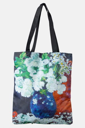 Genți - Geanta shopper din material textil, dupa o pictura cu flori albe in vaza