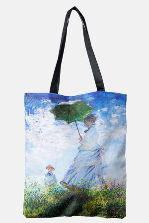 Genți din Material Textil - Geanta shopper din material textil, cu reproducere dupa Claude Monet " Femeia cu umberala de soare "