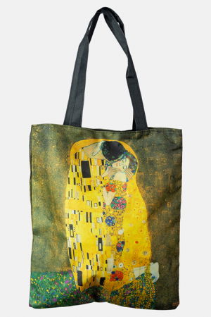 Genți - Geanta shopper din material textil, imprimata cu reproducere dupa "Sarutul " de Gustav Klimt