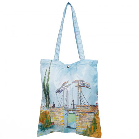 Genți - Geanta shopper din material textil satinat, cu imprimeu inspirat din o pictura cu pod