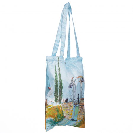 Geanta shopper din material textil satinat, cu imprimeu inspirat din o pictura cu pod [1]