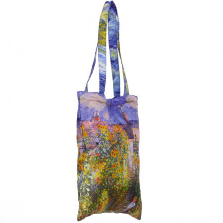 Geanta shopper din material textil satinat, cu imprimeu peisaj marin cu far si copil [1]