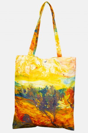 Genți - Geanta shopper din material textil satinat, cu imprimeu inspirat din pictura a lui Vincent Van Gogh
