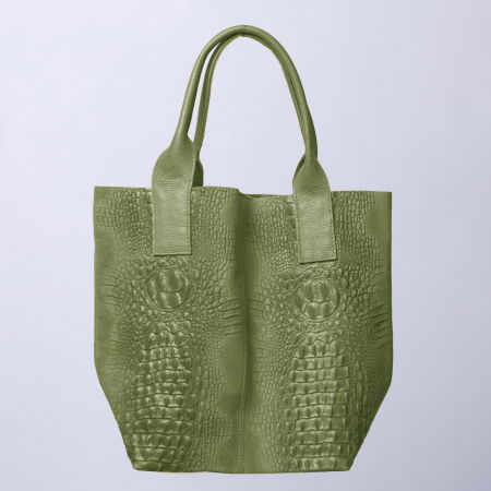 Geanta shopper din piele intoarsa naturala, verde olive [1]