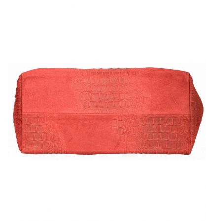 Geanta din piele naturala cu aspect de piele de crocodil, rosie [4]