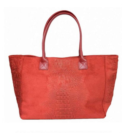 Genți din Piele Naturală - Geanta din piele naturala cu aspect de piele de crocodil, rosie