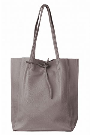 Genți din Piele Naturală - Geanta shopper din piele naturala cu fermoar, bej inchis