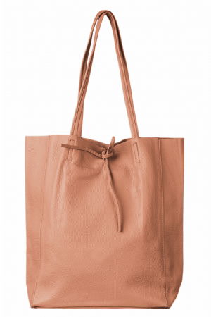 Genți din Piele Naturală - Geanta shopper din piele naturala, roz somon inchis