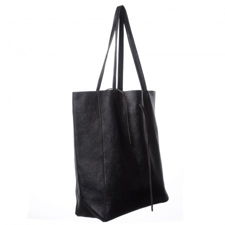 Geanta shopper din piele naturala, negru metalizat [1]